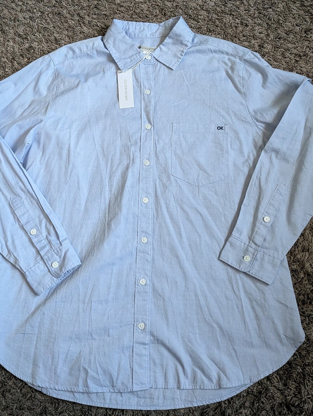 NWT Outerknown Light Blue Organic Cotton Sydney Oxford Boyfriend Shirt LS S